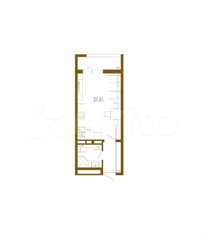 Квартира-студия, 27,6 м, 12/13 эт. - Фото 1