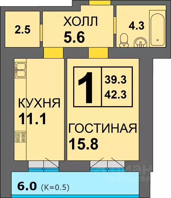 1-к кв. Калининградская область, Калининград ул. Старшины Дадаева, 71 ... - Фото 1