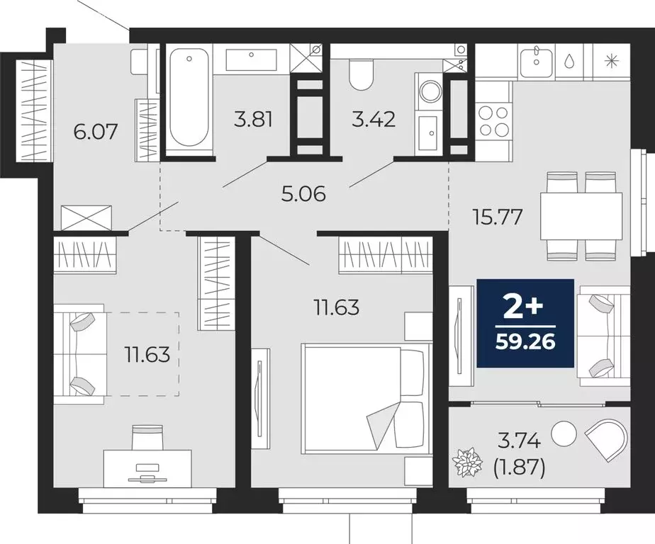 2-комнатная квартира: Тюмень, Арктическая улица, 12 (57.39 м) - Фото 0