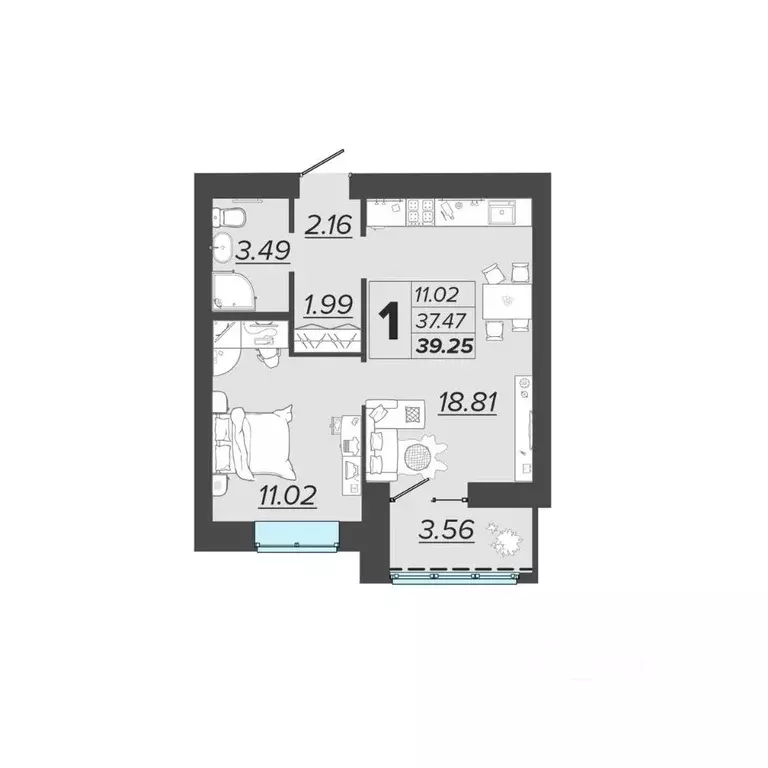 1-к кв. Брянская область, Брянск Архитектор жилой комплекс (39.25 м) - Фото 1