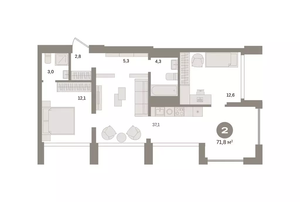 2-комнатная квартира: Екатеринбург, улица Советских Женщин (71.8 м) - Фото 2