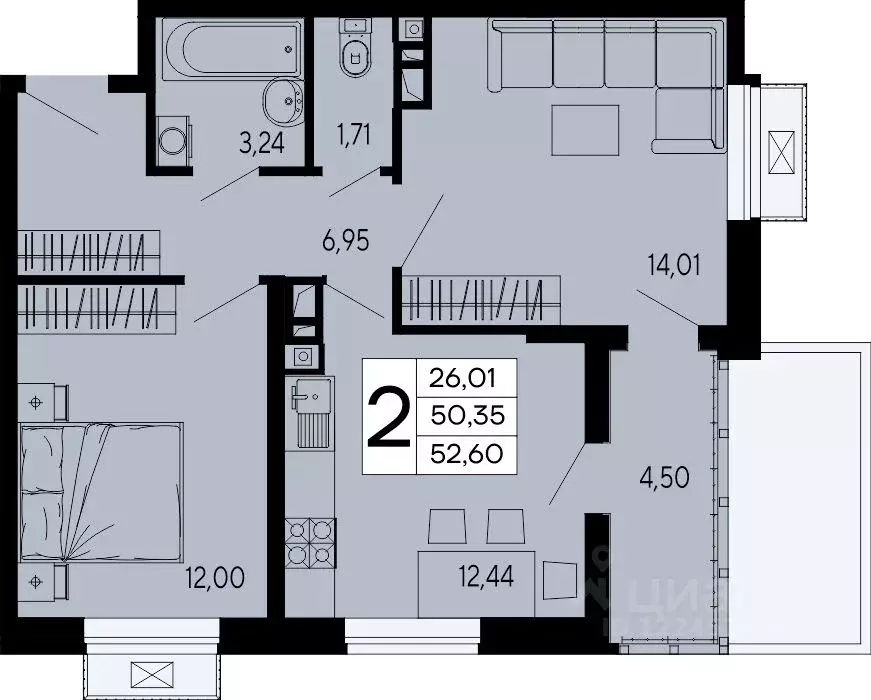 2-к кв. Адыгея, Майкоп 9 Мая ул. (52.6 м) - Фото 1