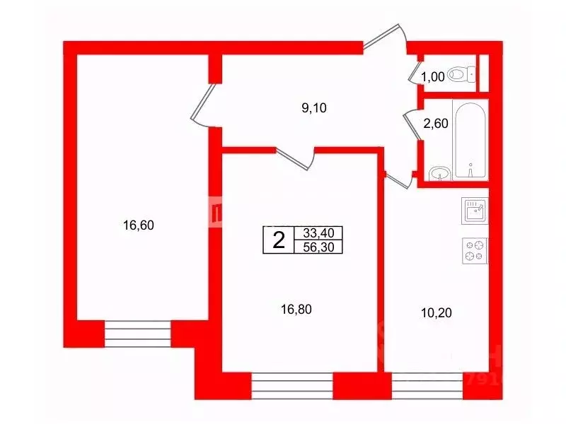 2-к кв. Санкт-Петербург просп. Большевиков, 2 (56.3 м) - Фото 2