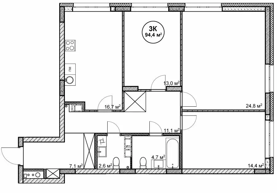 3-комнатная квартира: Нижний Новгород, посёлок Cовхоза Цветы (94.4 м) - Фото 1