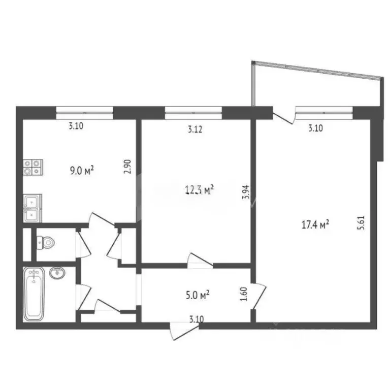 2-к кв. Тюменская область, Тюмень ул. Газовиков, 29 (50.6 м) - Фото 2