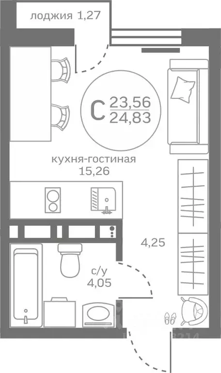 Студия Тюменская область, Тюменский район, д. Патрушева ул. Петра ... - Фото 0