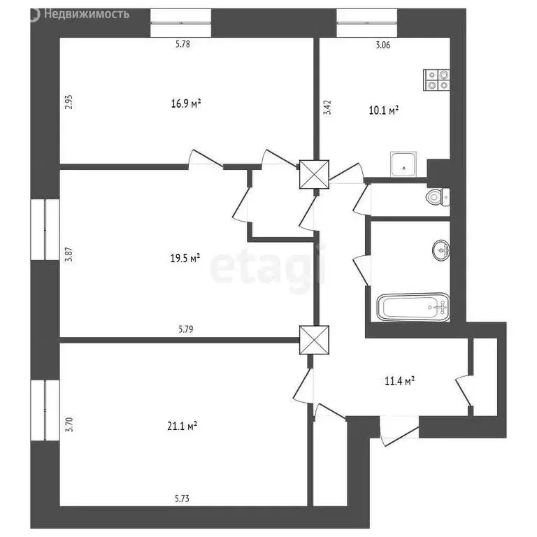 3-комнатная квартира: Москва, улица Менжинского, 5 (89.2 м) - Фото 0