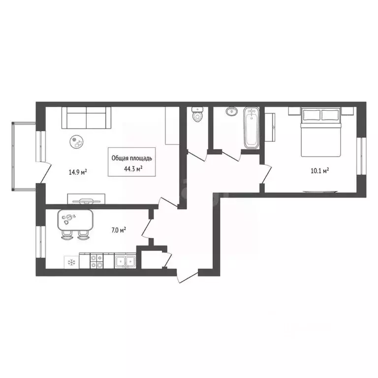 2-к кв. Новосибирская область, Бердск ул. Островского, 101 (44.3 м) - Фото 1