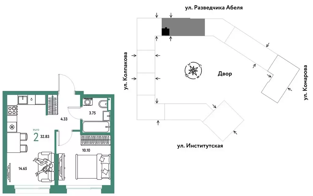 2-комнатная квартира: Мытищи, ЖК Страна.Парковая (32.83 м) - Фото 0
