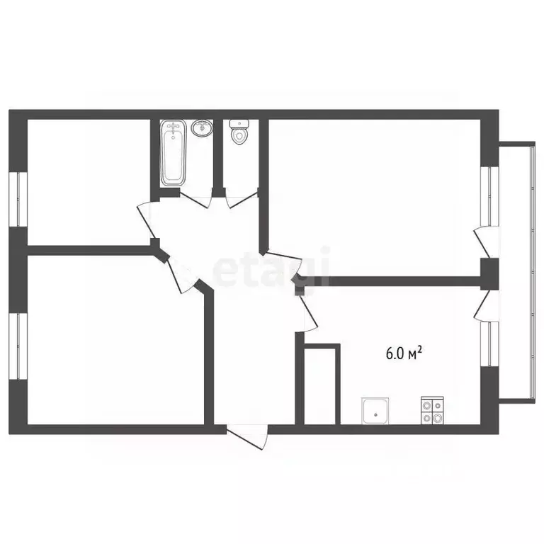 3-к кв. Татарстан, Набережные Челны 22-й комплекс, 15 (59.6 м) - Фото 2