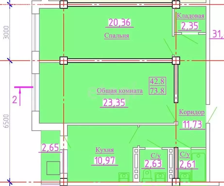 2-комнатная квартира: Махачкала, улица Ушакова, 4А (76 м) - Фото 1