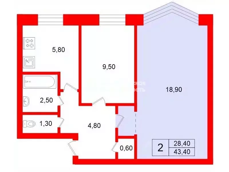 Комната Санкт-Петербург ул. Васи Алексеева, 25 (18.9 м) - Фото 2