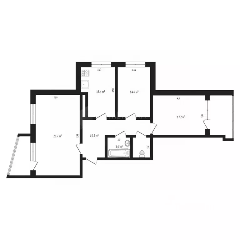 3-к кв. Тюменская область, Тюмень ул. Федюнинского, 7к1 (96.5 м) - Фото 1