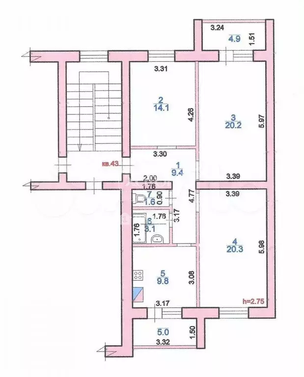 3-к. квартира, 88,4 м, 5/5 эт. - Фото 0