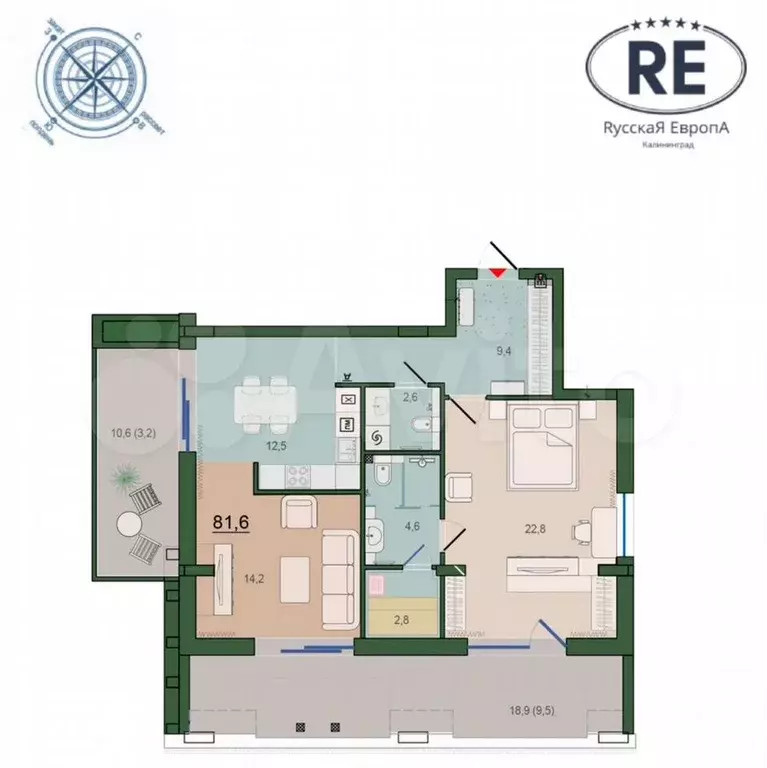 2-к. квартира, 80 м, 9/10 эт. - Фото 1