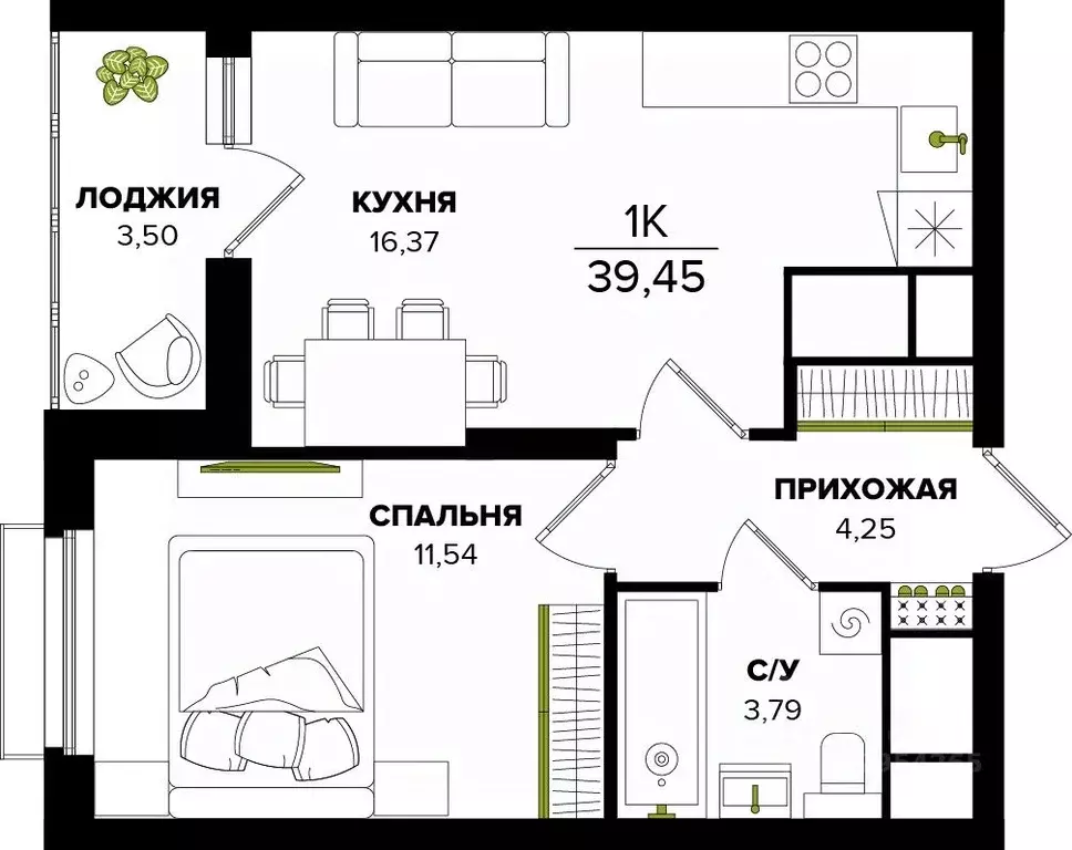 1-к кв. Тульская область, Тула  (39.45 м) - Фото 0