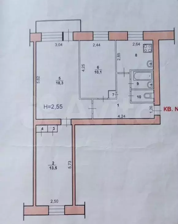 3-к. квартира, 59,5 м, 5/5 эт. - Фото 0