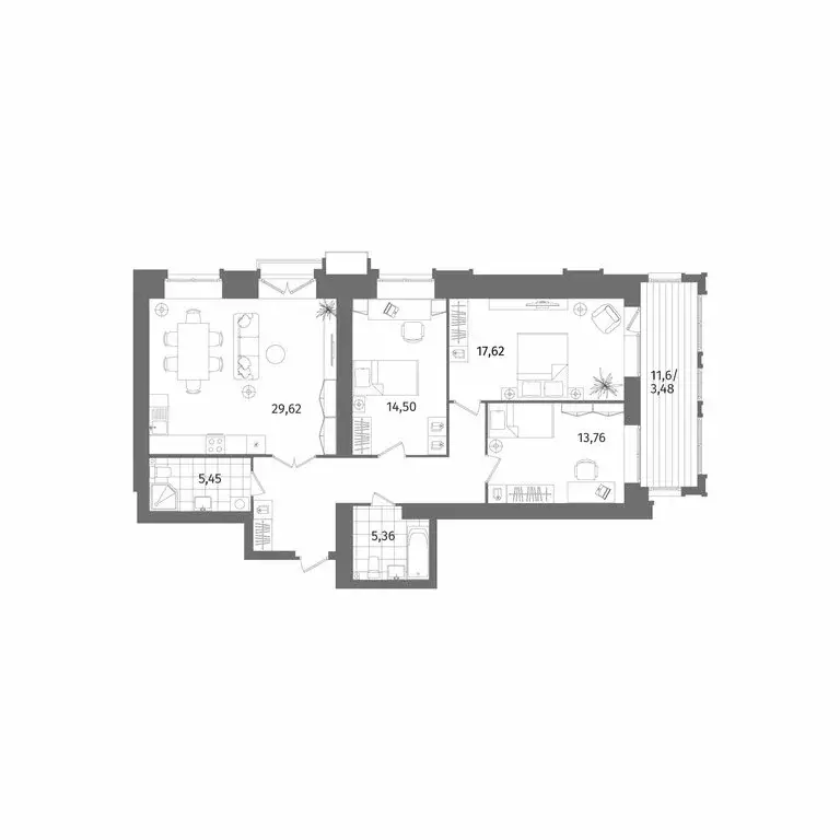 3-комнатная квартира: Санкт-Петербург, Лиственная улица, 20к2 (106.9 ... - Фото 1