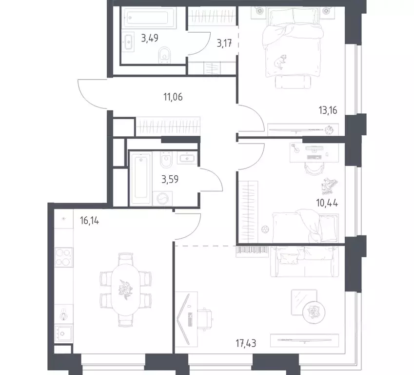 3-к кв. Москва Верейская 41 жилой комплекс (78.48 м) - Фото 1
