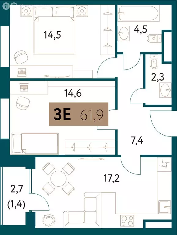 3-комнатная квартира: Москва, Винницкая улица, 8к4 (62.1 м) - Фото 0