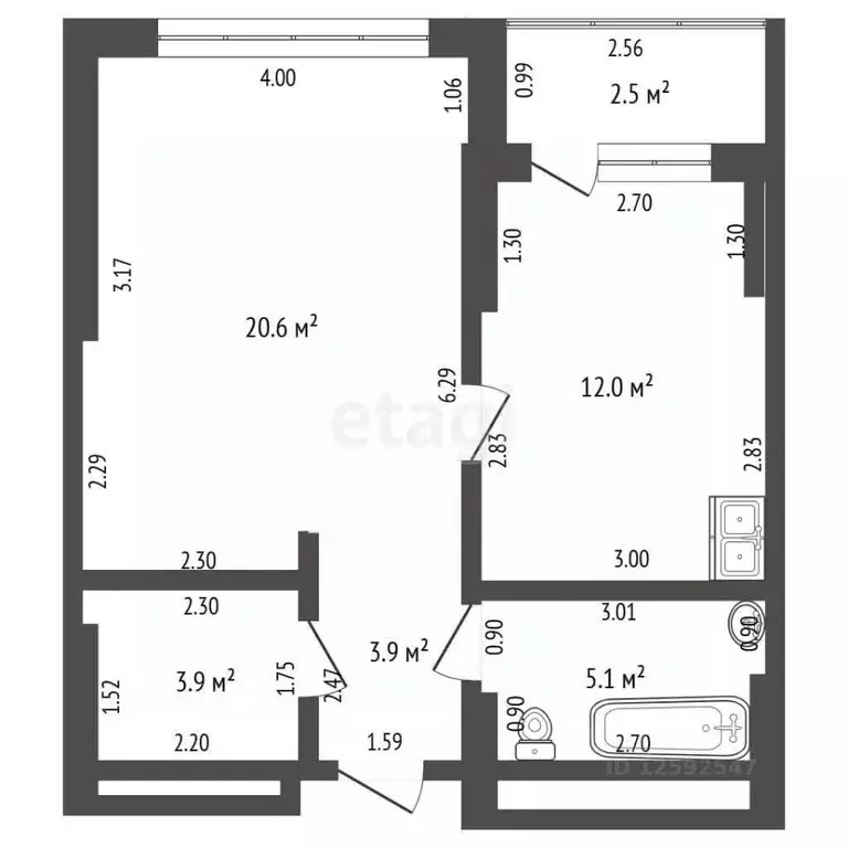 1-к кв. Крым, Симферополь ул. Бородина (45.5 м) - Фото 2