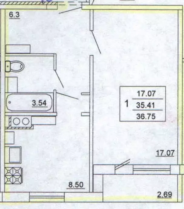 1-к кв. Костромская область, Кострома ул. Даремская, 5к2 (38.1 м) - Фото 0