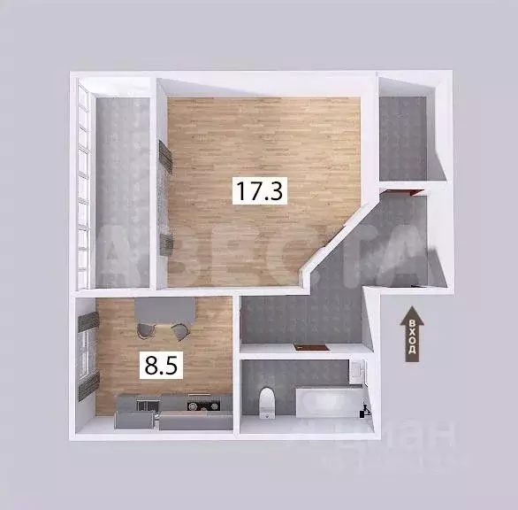 1-к кв. Омская область, Омск ул. Димитрова, 67к1 (40.3 м) - Фото 1