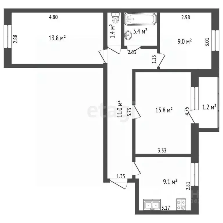 3-к кв. Забайкальский край, Чита ул. Бутина, 107 (63.5 м) - Фото 2