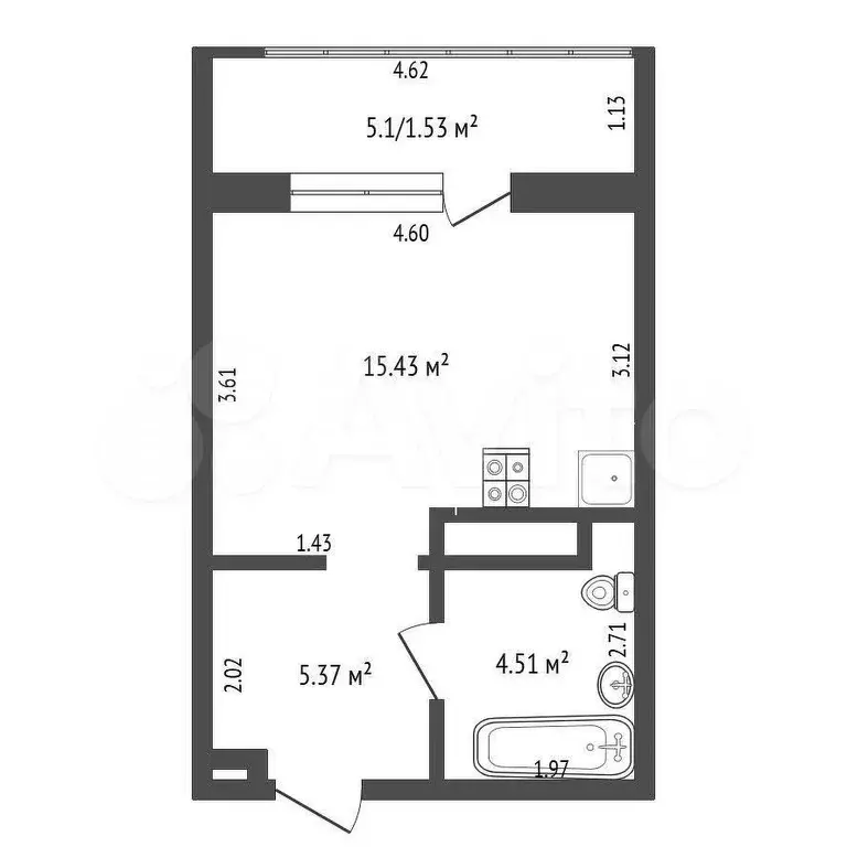 Квартира-студия, 26,8 м, 16/16 эт. - Фото 1