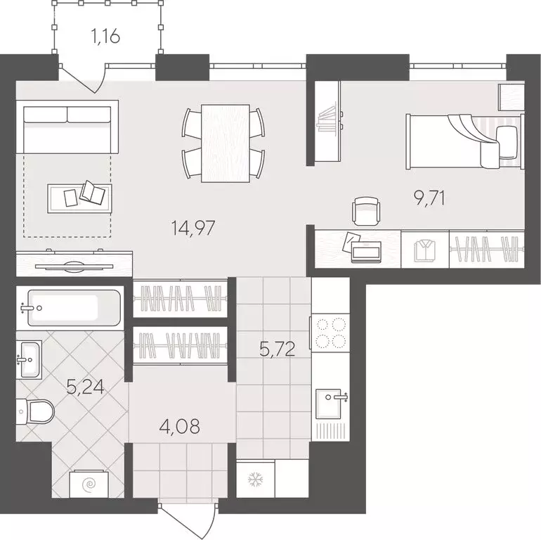 1-комнатная квартира: Тюмень, улица Геннадия Райкова, 19 (40.88 м) - Фото 1