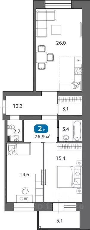 2-к кв. Тюменская область, Тюмень Новгородская ул., 1А (76.9 м) - Фото 0