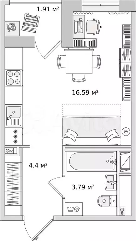 Квартира-студия, 26,7 м, 3/23 эт. - Фото 1