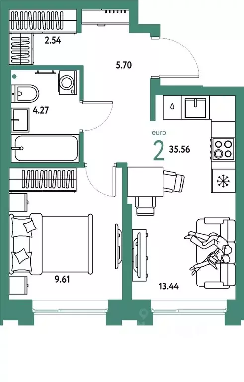 2-к кв. Тюменская область, Тюмень Береговая ул., 100к2 (35.56 м) - Фото 1