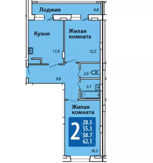 2-к кв. Чувашия, Новочебоксарск Советская ул., поз8 (58.7 м) - Фото 0