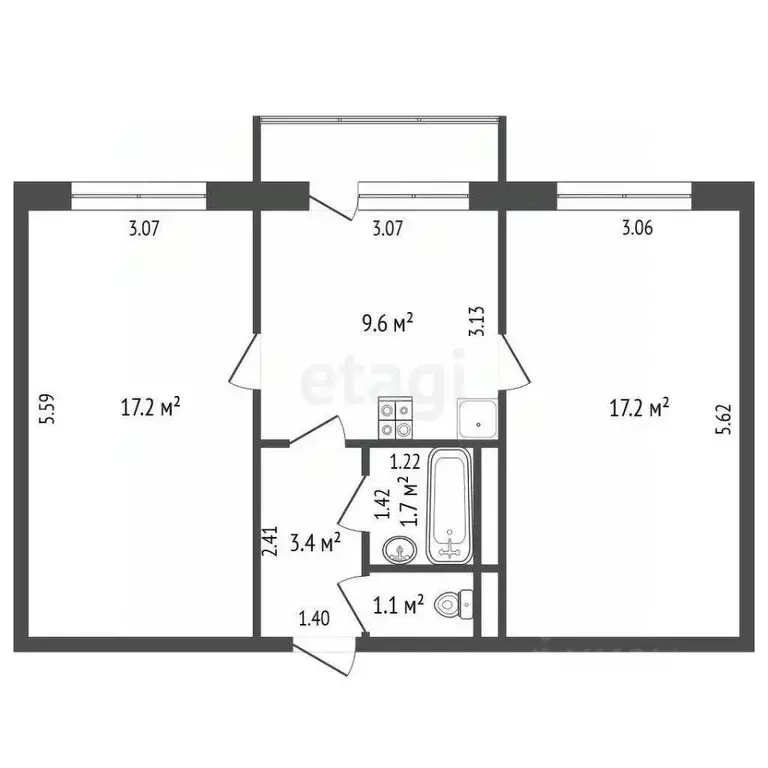 2-к кв. Кемеровская область, Березовский ул. Волкова, 1 (50.1 м) - Фото 2