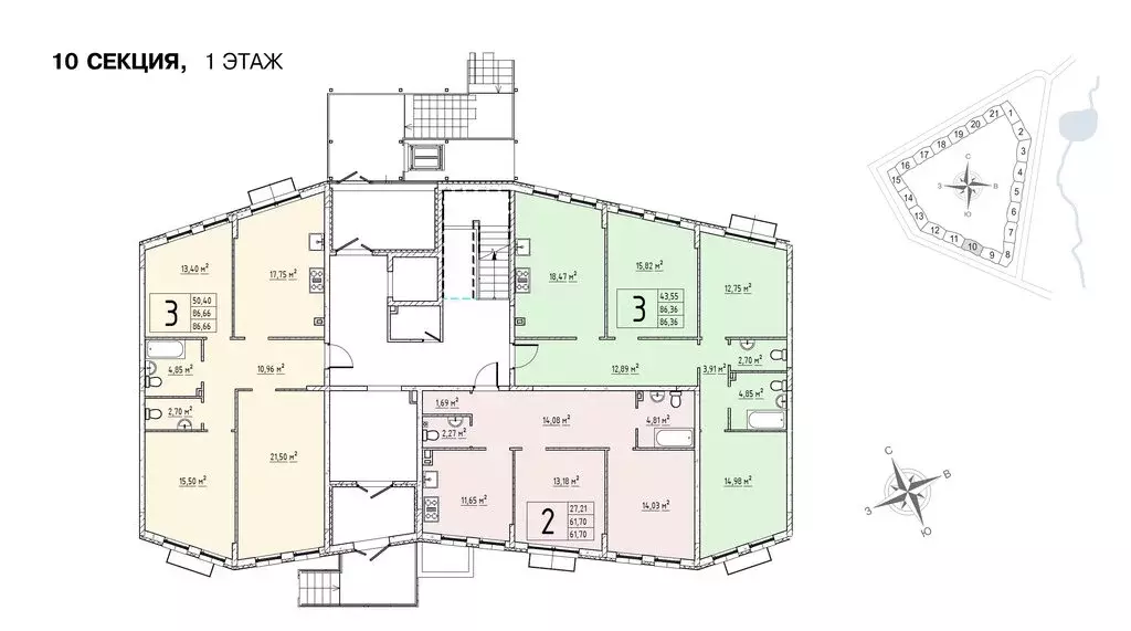 3-комнатная квартира: деревня Крюково, 6 (86.5 м) - Фото 1