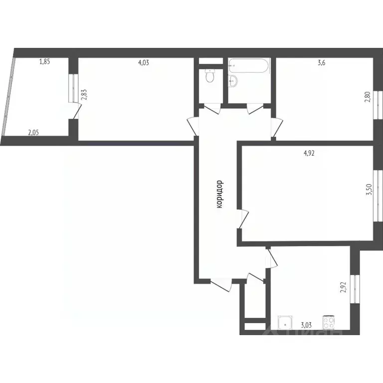 3-к кв. Омская область, Омск ул. Крупской, 5 (64.0 м) - Фото 1