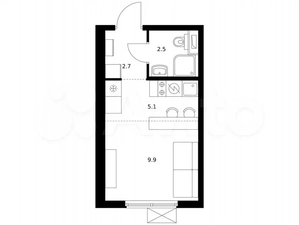 Квартира-студия, 20,2 м, 5/17 эт. - Фото 0