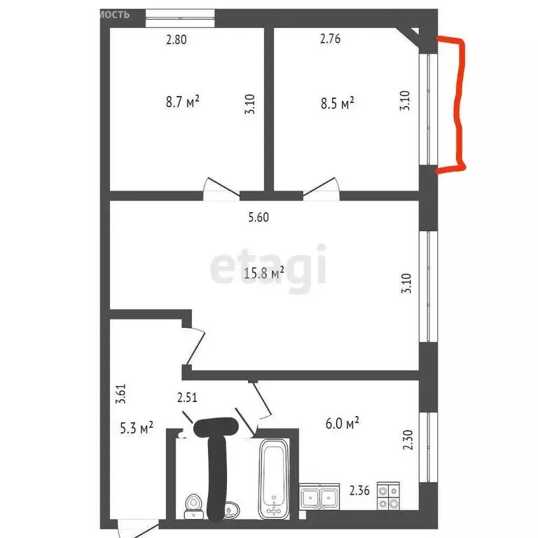 3-комнатная квартира: Новодвинск, улица 3-й Пятилетки, 32 (47.2 м) - Фото 0