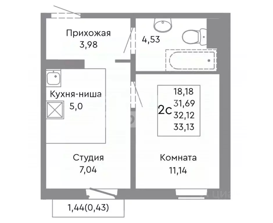 2-к кв. Челябинская область, Челябинск ул. Танкистов, 175 (32.0 м) - Фото 2