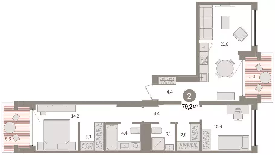 2-комнатная квартира: Тюмень, ЖК Дом у Озера (79.21 м) - Фото 2