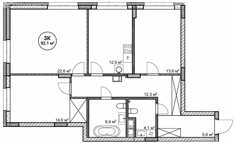 3-комнатная квартира: Нижний Новгород, посёлок Cовхоза Цветы (92.1 м) - Фото 1