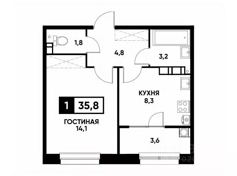 1-к кв. Ставропольский край, Ставрополь ул. Андрея Голуба, 12 (35.8 м) - Фото 0