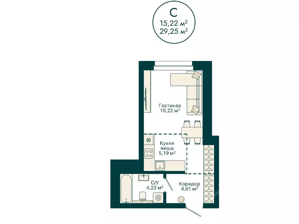 Студия Башкортостан, Уфа Сердце Уфы жилой комплекс (29.25 м) - Фото 2