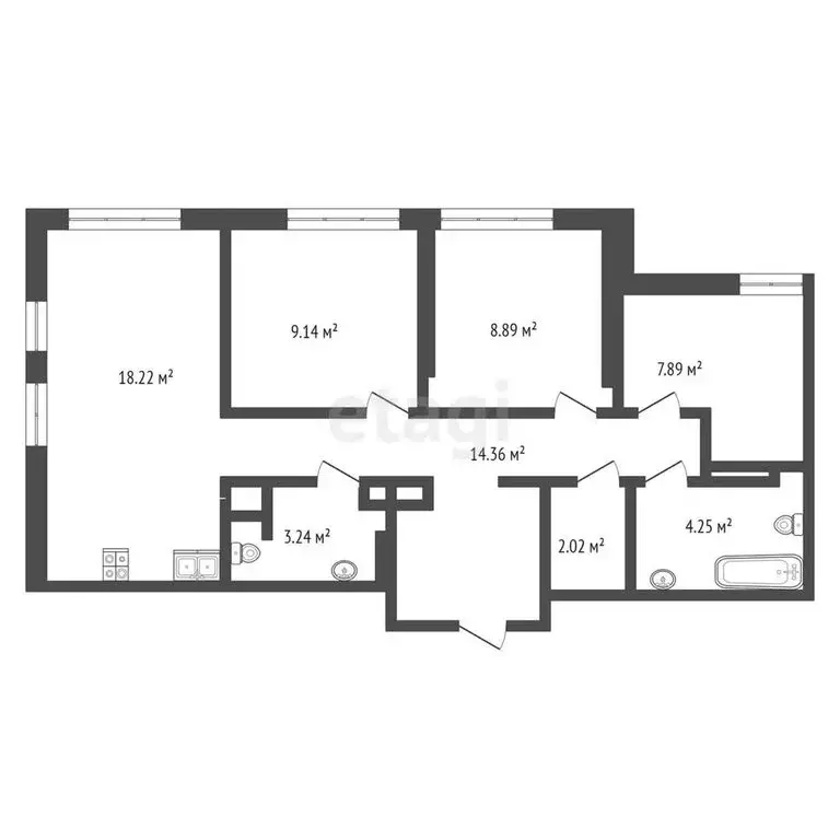 3-комнатная квартира: Тюмень, Харьковская улица, 76 (67.6 м) - Фото 0
