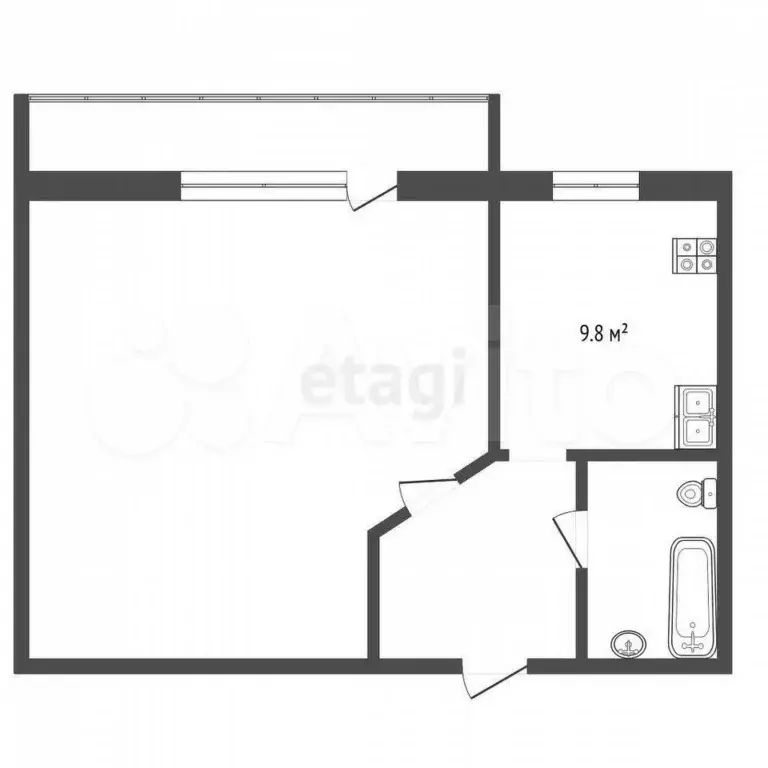 1-к. квартира, 33,7 м, 5/5 эт. - Фото 0