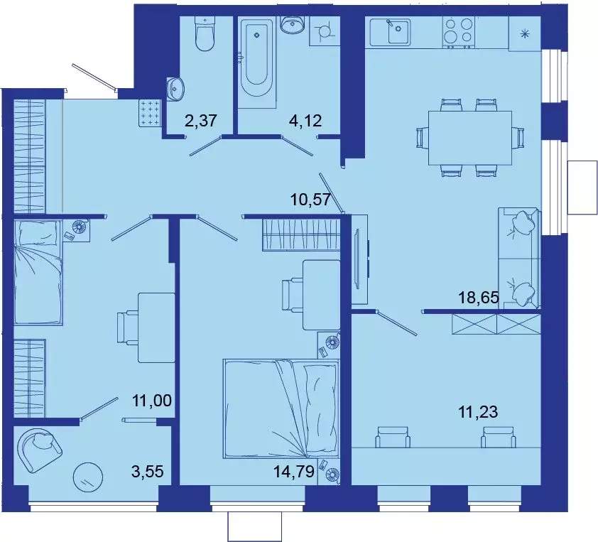 3-комнатная квартира: Брянск, Советская улица, 124 (76.6 м) - Фото 1