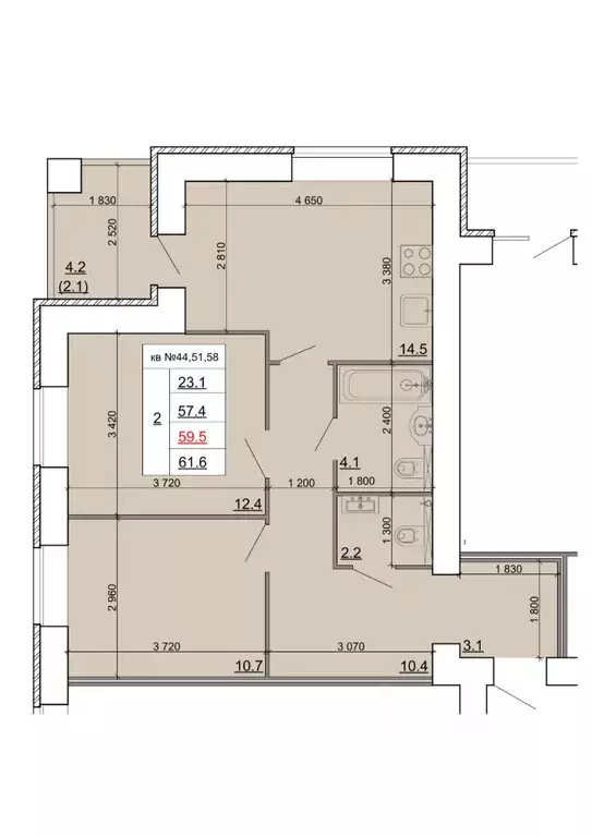 2-к кв. Костромская область, Кострома Новый город мкр,  (59.5 м) - Фото 1