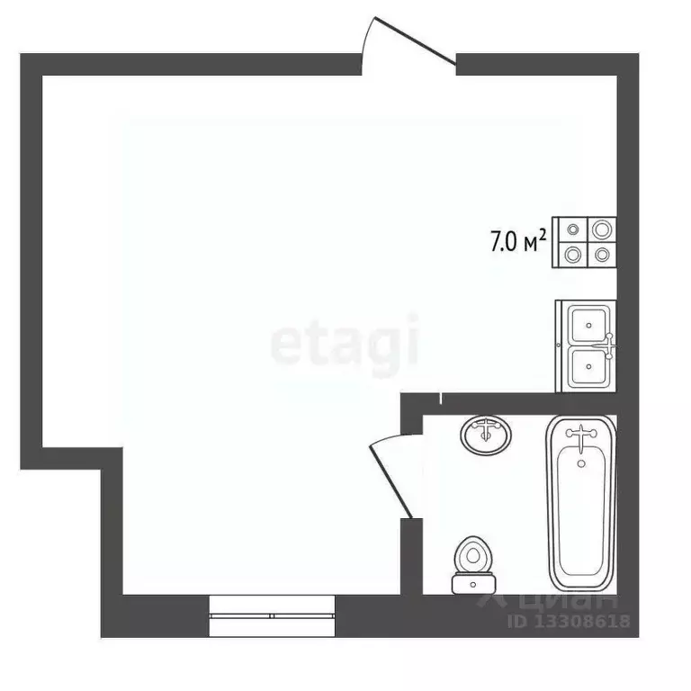 Студия Омская область, Омск Московка мкр, ул. Батумская, 30/1 (33.7 м) - Фото 1