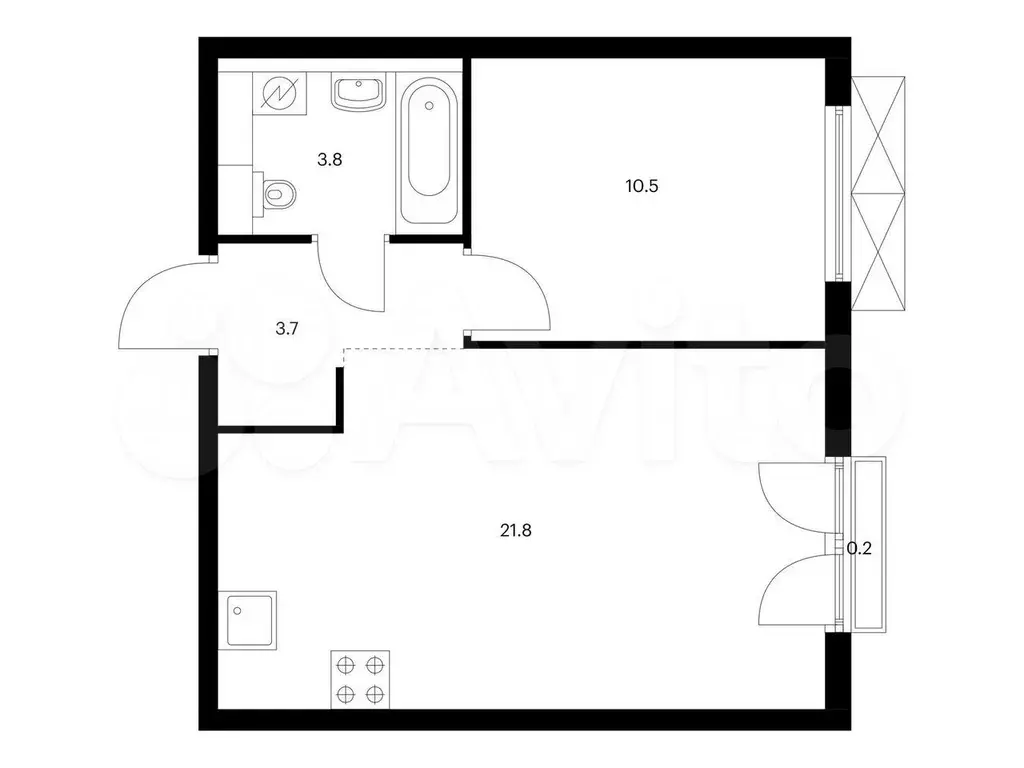1-к. квартира, 40 м, 8/9 эт. - Фото 0